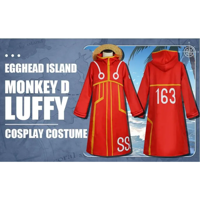 Luffy Egghead Island Cosplay – One Piece 163 Red Robe & Straw Hat Set - for just $14.95! 