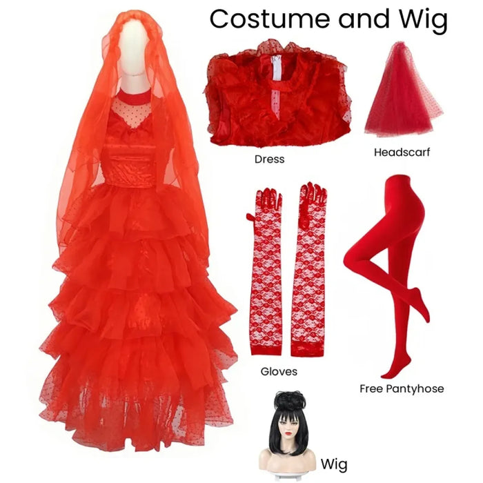 lydia deetz red dress costume nezababycos 4PCS Women Beetle Bride Wedding Dress Cosplay Gothic for Adult Halloween (S) : Clothing, Shoes & Jewelry The dress has a back zipper for easy on and off Halloween costume idea! I Havent