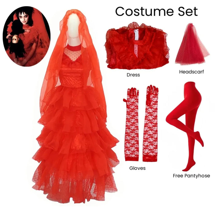 Lydia Deetz Red Wedding Dress Costume – Beetlejuice Outfit Set - for just $106.95! 