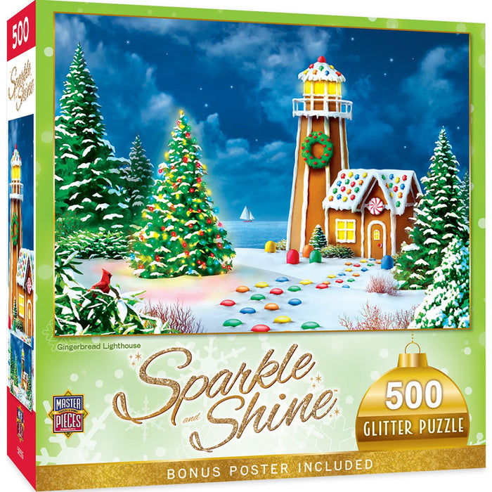 Sparkle & Shine - Gingerbread Lighthouse 500 Piece Glitter Jigsaw Puzzle - Just $14.99! Shop now at Retro Gaming of Denver