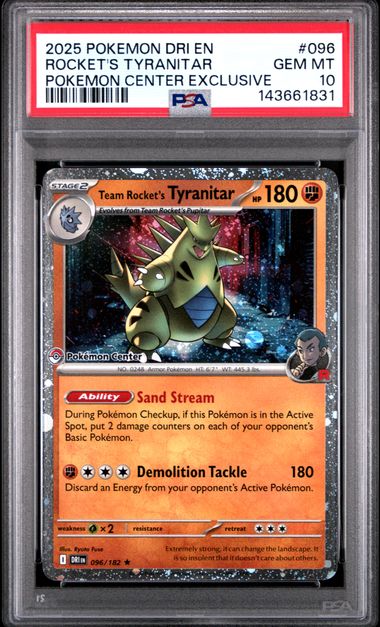 Team Rocket's Tyranitar Pokemon Center Promo 096/182 PSA 10 - for just $150! 