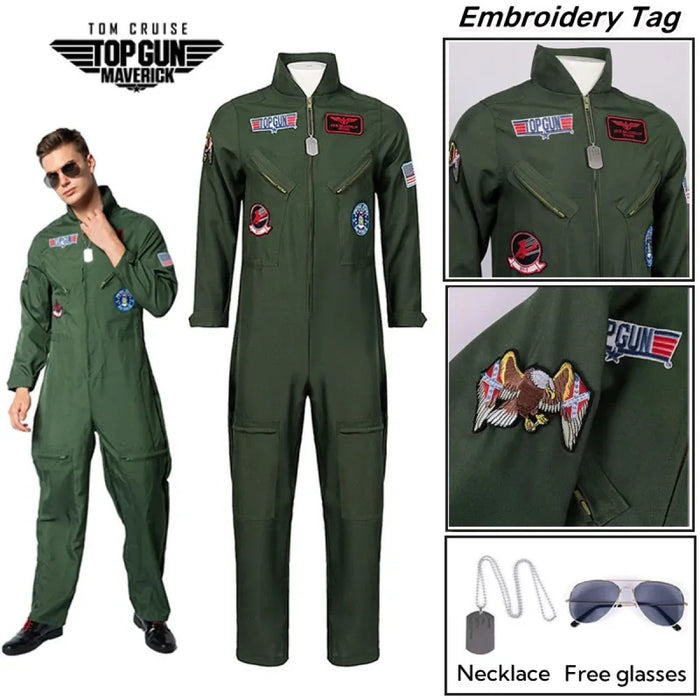 Top Gun Maverick Flight Suit – Pilot Cosplay Costume with Glasses - for just $115.95! 