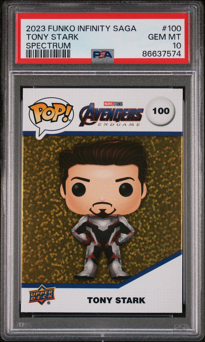 2023 UPPER DECK FUNKO POP MARVEL  TONY STARK SPECTRUM #100  PSA 10 - for just $54! 