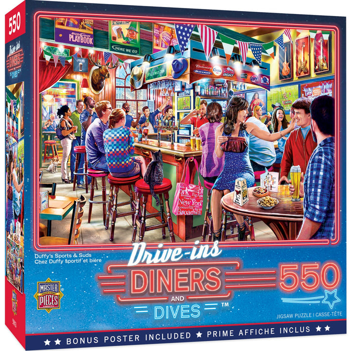 Drive-Ins, Diners & Dives - Duffy's Sports & Suds 550 Piece Jigsaw Puzzle - Just $14.99! Shop now at Retro Gaming of Denver