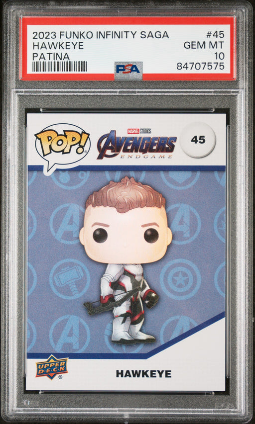 2023 UPPER DECK FUNKO POP MARVEL  HAWKEYE PATINA #45  PSA 10 - for just $54! 