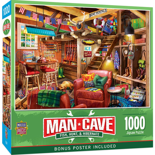 Man Cave - Fish, Hunt, & Hibernate 1000 Piece Jigsaw Puzzle - Just $16.99! Shop now at Retro Gaming of Denver