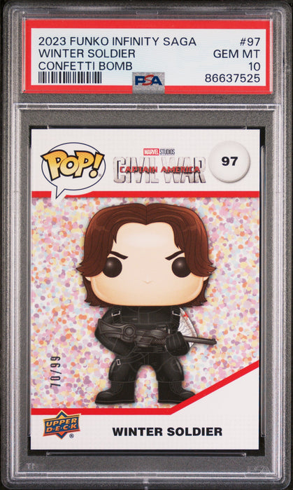 2023 UPPER DECK FUNKO POP MARVEL  WINTER SOLDIER CONFETTI BOMB #97  PSA 10 - for just $149! 