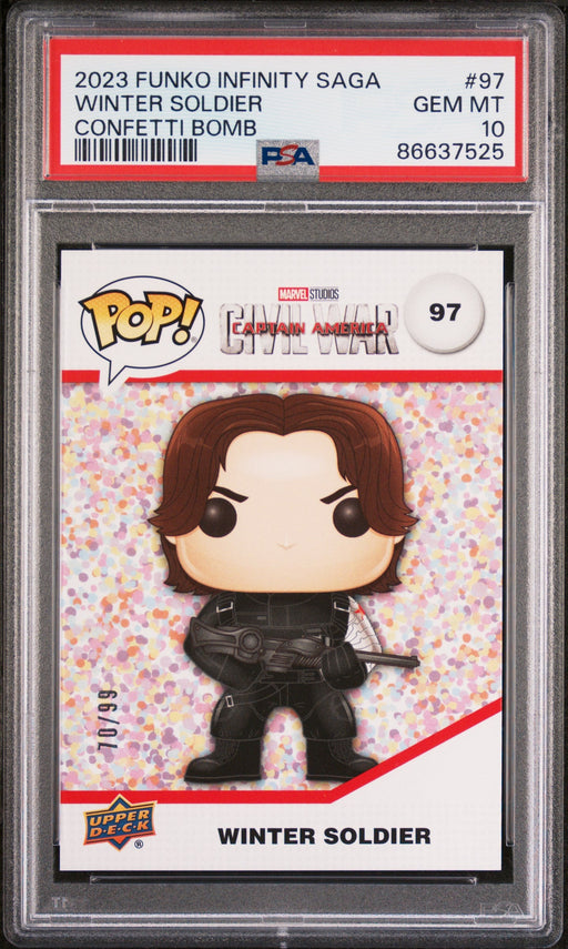 2023 UPPER DECK FUNKO POP MARVEL  WINTER SOLDIER CONFETTI BOMB #97  PSA 10 - for just $149! 