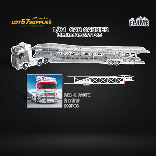 (Pre-Order) Flame Scania Car Carrier Transport Truck Red White 1:64 - Limited to 299 Pcs - for just $119.99! 