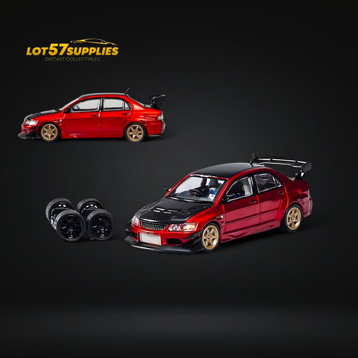 CM Model Mitsubishi Lancer Evolution IX Widebody Metallic Red Carbon Hood 1:64 - for just $31.99! 