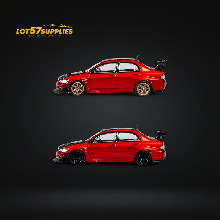 CM Model Mitsubishi Lancer Evolution IX Widebody Metallic Red Carbon Hood 1:64 - for just $31.99! 