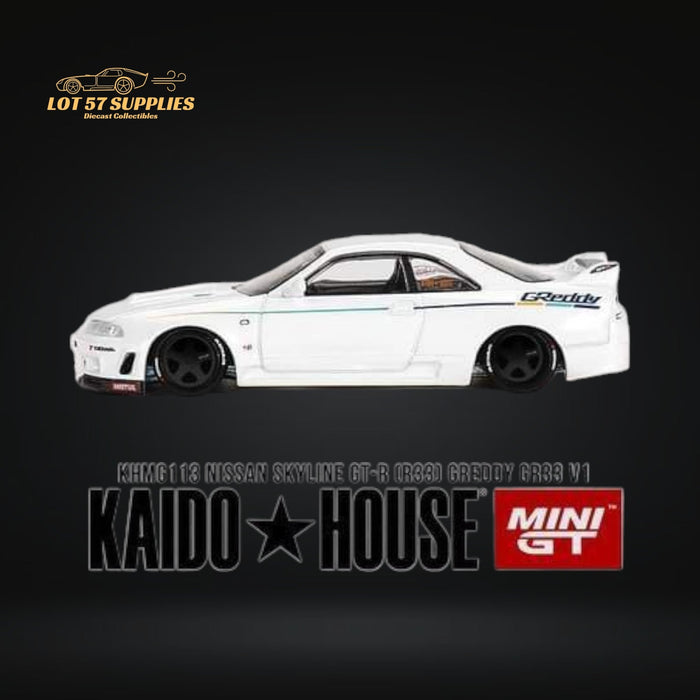 Mini GT x Kaido House Nissan Skyline GT-R R33 GREDDY V1 in White 1:64 KHMG113 - Just $26.99! Shop now at Retro Gaming of Denver