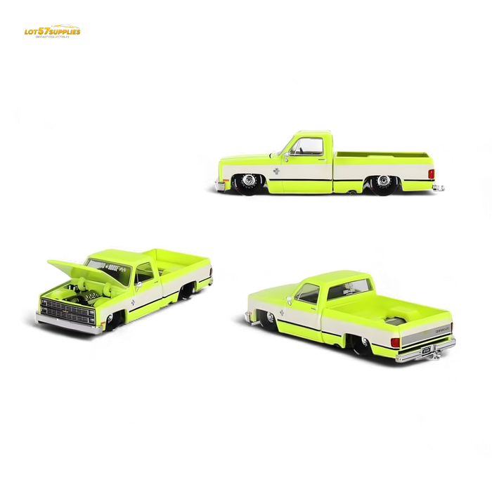 Mini GT x Kaido House Chevrolet Silverado FLO YELLOW 1:64 KHMG112 - for just $26.99! 