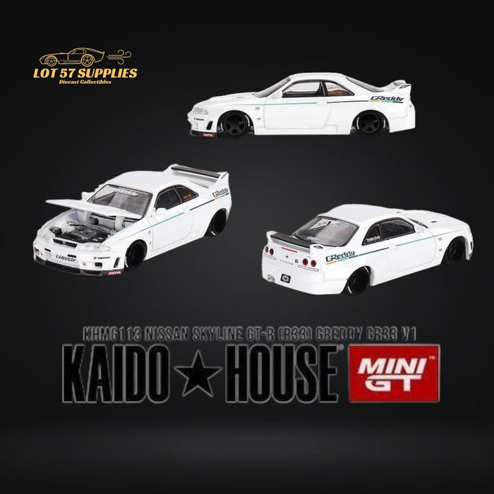 Mini GT x Kaido House Nissan Skyline GT-R R33 GREDDY V1 in White 1:64 KHMG113 - Just $26.99! Shop now at Retro Gaming of Denver