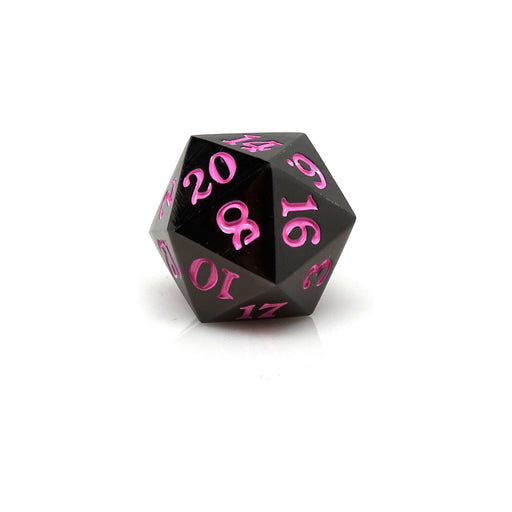 Gun Metal D20 - Signature Font -  Pink Font - Premium Metal Dice - Just $7.95! Shop now at Retro Gaming of Denver