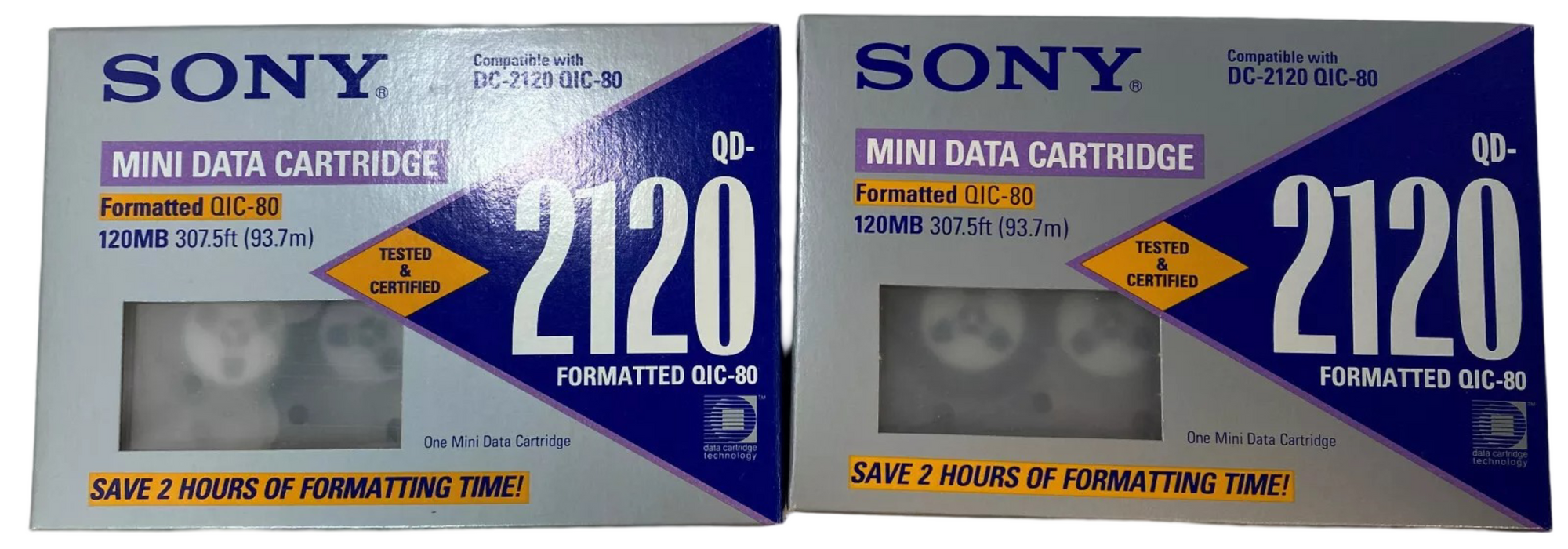 Lot of 2 Sony QD-2120 Formatted QIC-80 Mini Data Cartridge, 120MB, NEW - for just $15.99! 