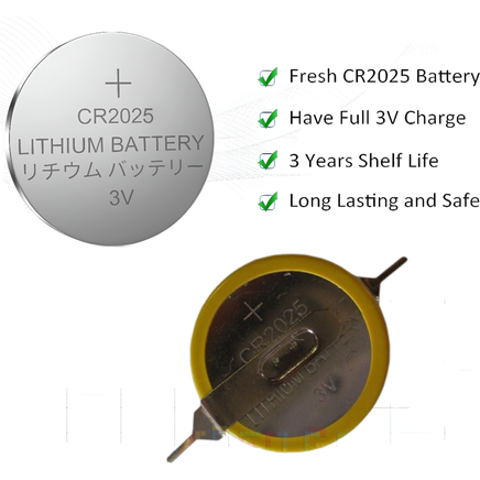 Top view of button and tabbed CR2025 battery