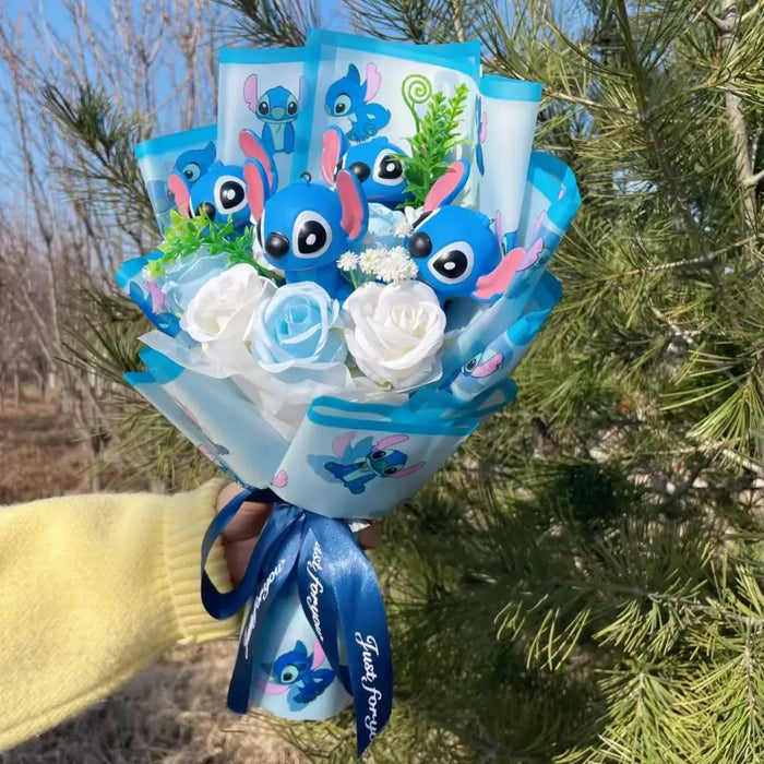 Kawaii Stitch Plush Bouquet – Blue Cartoon Action Figure Gift Set - for just $34.95! 
