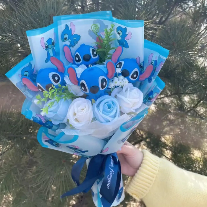 Kawaii Stitch Plush Bouquet – Blue Cartoon Action Figure Gift Set - for just $31.95! 