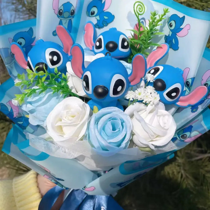Kawaii Stitch Plush Bouquet – Blue Cartoon Action Figure Gift Set - for just $34.95! 