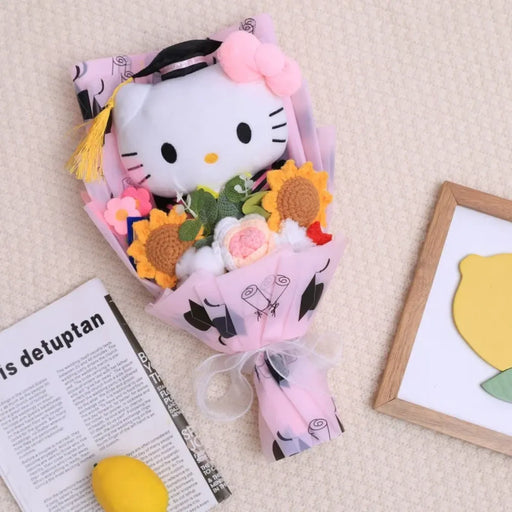 Kawaii Hello Kitty Graduation Plush Bouquet – Crochet Flowers Valentine Gift - for just $73.95! 