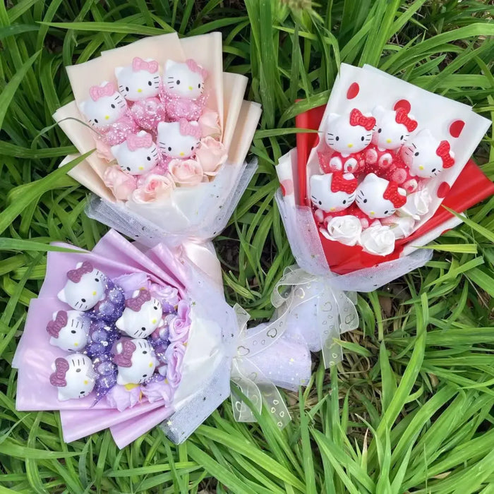 Kawaii Hello Kitty Plush Bouquet – Pink, Red & Purple Valentine's Gift - for just $40.95! 