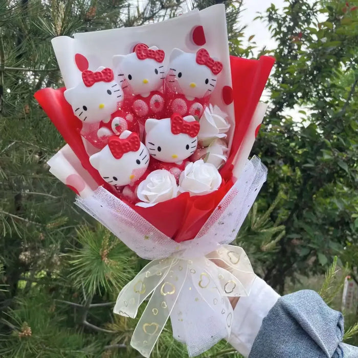 Kawaii Hello Kitty Plush Bouquet – Pink, Red & Purple Valentine's Gift - for just $40.95! 