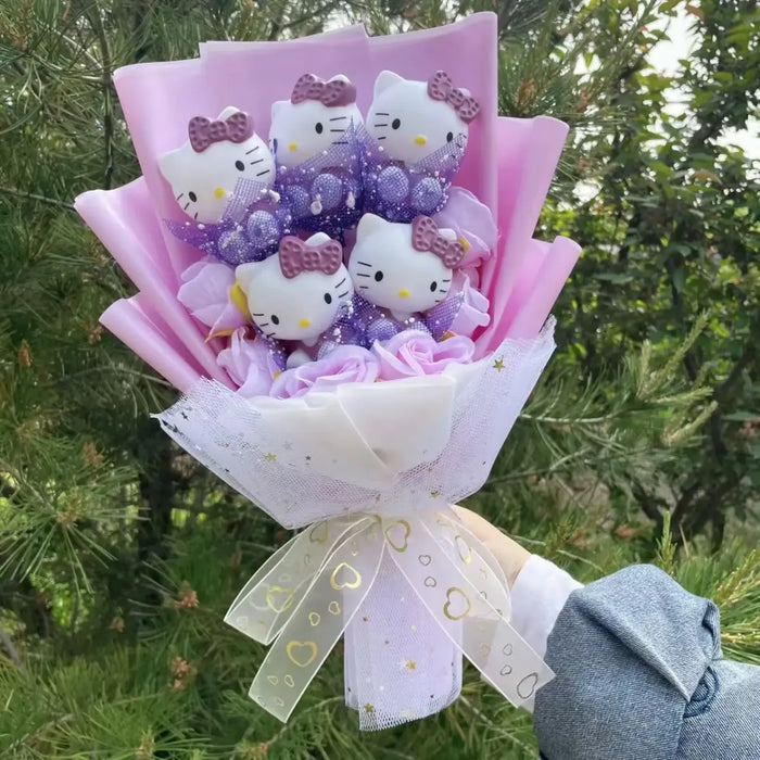 Kawaii Hello Kitty Plush Bouquet – Pink, Red & Purple Valentine's Gift - for just $40.95! 