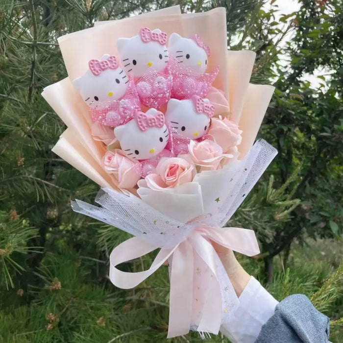 Kawaii Hello Kitty Plush Bouquet – Pink, Red & Purple Valentine's Gift - for just $40.95! 