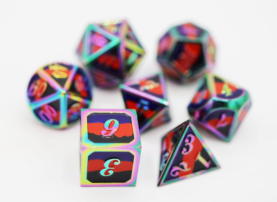 Polyamorous Pride Flag - Metal RPG Dice Set - for just $54.99! 
