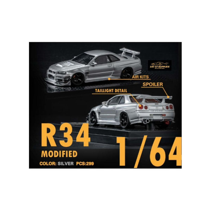 Error404 Model Nissan Skyline GT-R (R34) Customized in Aurora Silver 1:64 Limited to 299 Pcs - Just $64.99! Shop now at Retro Gaming of Denver