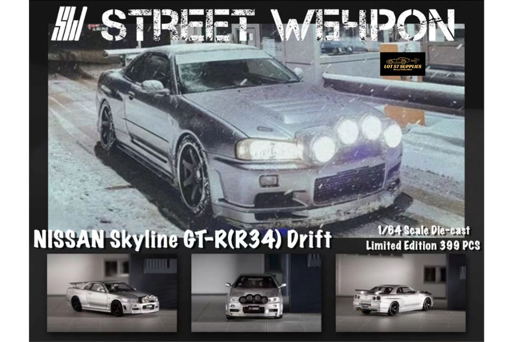 Street Weapon Nissan (R34) GT-R in Silver Snow Drift 1:64 - for just $34.99! 