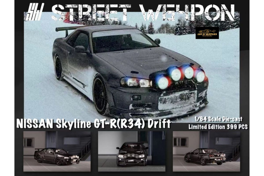Street Weapon Nissan (R34) GT-R in Black Snow Drift 1:64 - for just $34.99! 