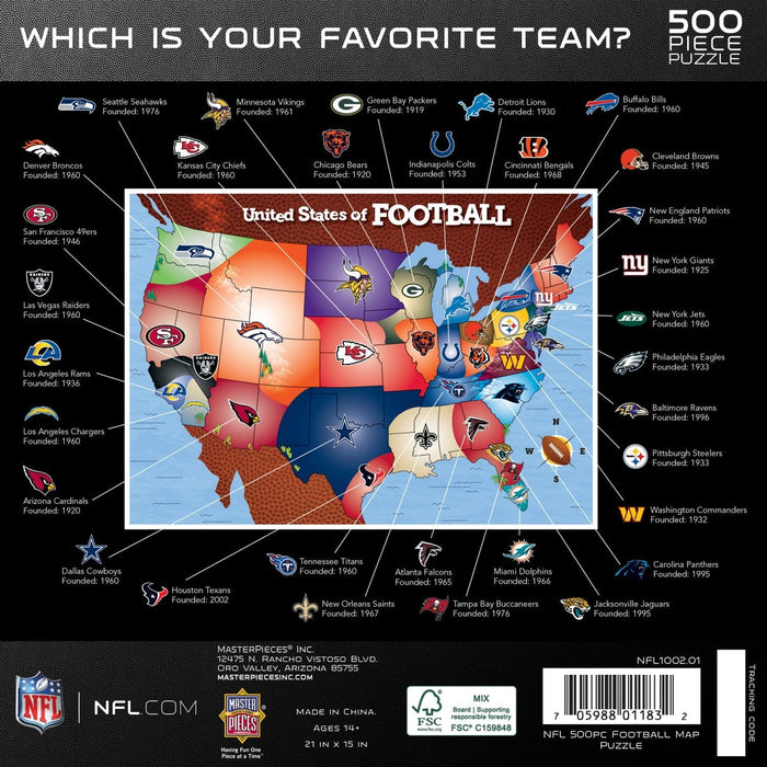 NFL - League Map 500 Piece Jigsaw Puzzle - for just $16.99! 