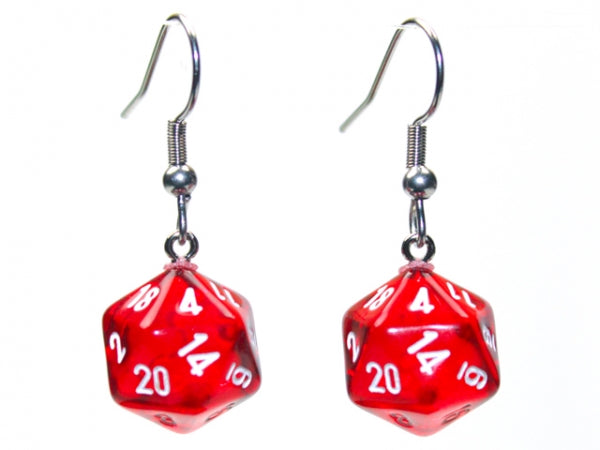 Chessex Dice: Hook Earrings - Translucent Red Mini-Poly d20 Pair - for just $9.98! 