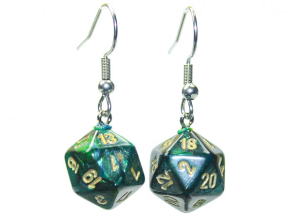 Chessex Dice: Hook Earrings - Scarab Jade Mini-Poly d20 Pair - for just $9.98! 