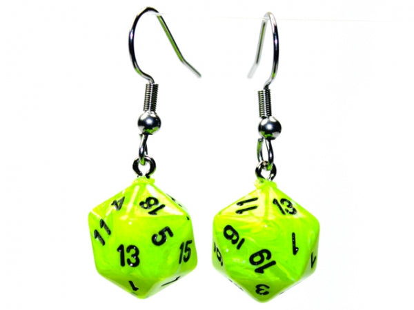 Chessex Dice: Hook Earrings - Vortex Bright Green Mini-Poly d20 Pair - for just $9.98! 