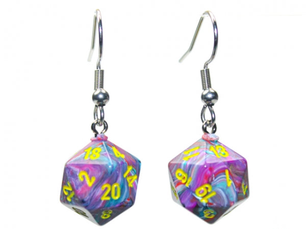 Chessex Dice: Hook Earrings - Festive Mosaic Mini-Poly d20 Pair - for just $9.98! 