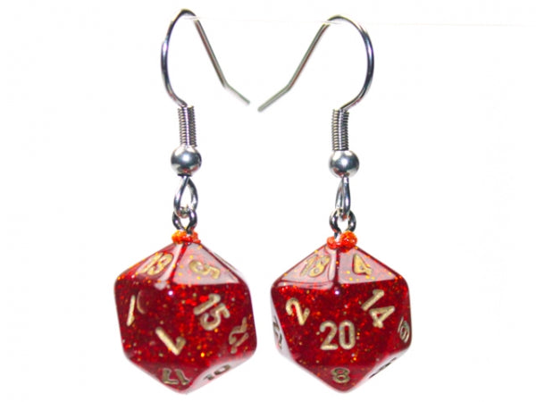 Chessex Dice: Hook Earrings - Glitter Ruby Mini-Poly d20 Pair - for just $9.98! 