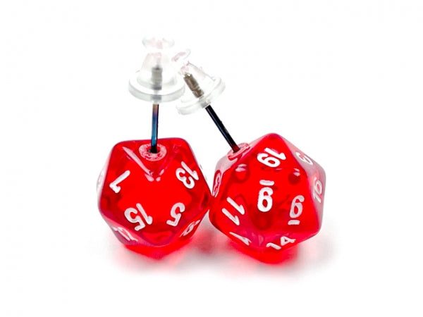 Chessex Dice:  Stud Earrings - Translucent Red Mini-Poly d20 Pair - for just $9.98! 