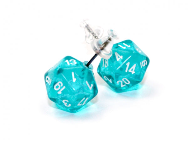 Chessex Dice:  Stud Earrings - Translucent Teal Mini-Poly d20 Pair - for just $9.98! 