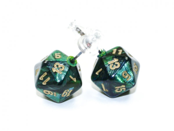 Chessex Dice: Stud Earrings - Scarab Jade Mini-Poly d20 Pair - for just $9.98! 