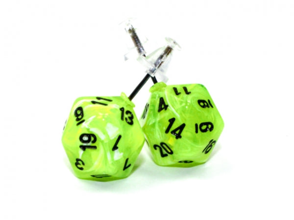 Chessex Dice: Stud Earrings - Vortex Bright Green Mini-Poly d20 Pair - for just $9.98! 