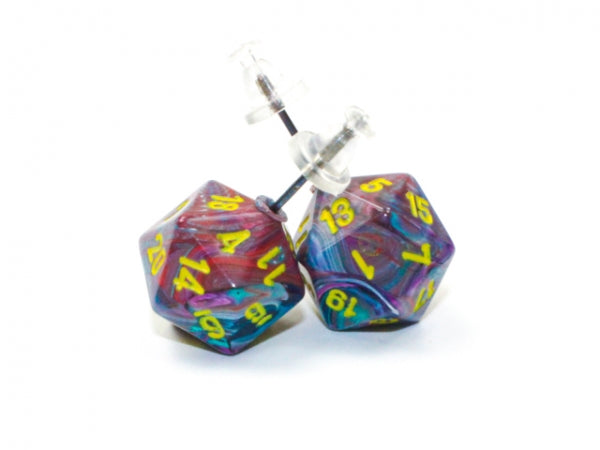 Chessex Dice: Stud Earrings - Festive Mosaic Mini-Poly d20 Pair - for just $9.98! 