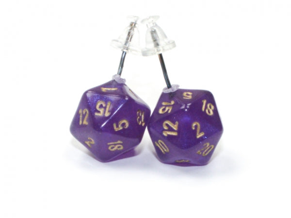 Chessex Dice: Stud Earrings - Borealis Royal Purple Mini-Poly d20 Pair - for just $9.98! 