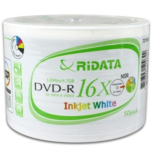 Ritek Ridata 16X DVD-R 4.7GB White Inkjet Hub Printable [Discontinued] - for just $19.95! 
