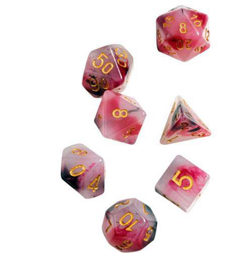 RPG Dice Set (7+1): Pink, Black, Red Marble - Just $12.41! Shop now at Retro Gaming of Denver