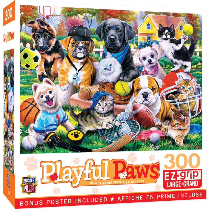 Playful Paws - Play it Again Sports 300 Piece EZ Grip Jigsaw Puzzle - Just $14.99! Shop now at Retro Gaming of Denver