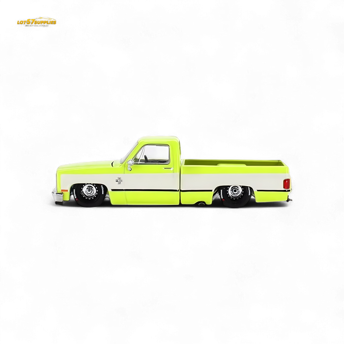Mini GT x Kaido House Chevrolet Silverado FLO YELLOW 1:64 KHMG112 - for just $26.99! 
