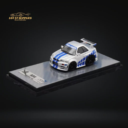 YM model X QCAR Skyline R34 Silver Blue F&F Livery Resin 1:64 - for just $64.99! 